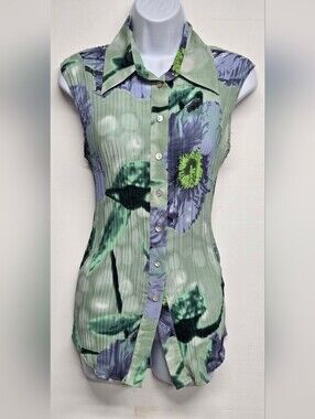 Fancy Lady L Top Collared Button Down Sleeveless Accordion Pleats